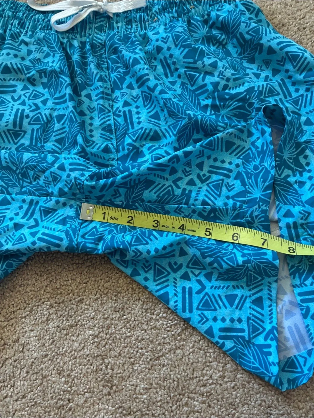 Chubbies Men's The Shakedowns Blue Aztec Geometric Palm Swim Trunks Small